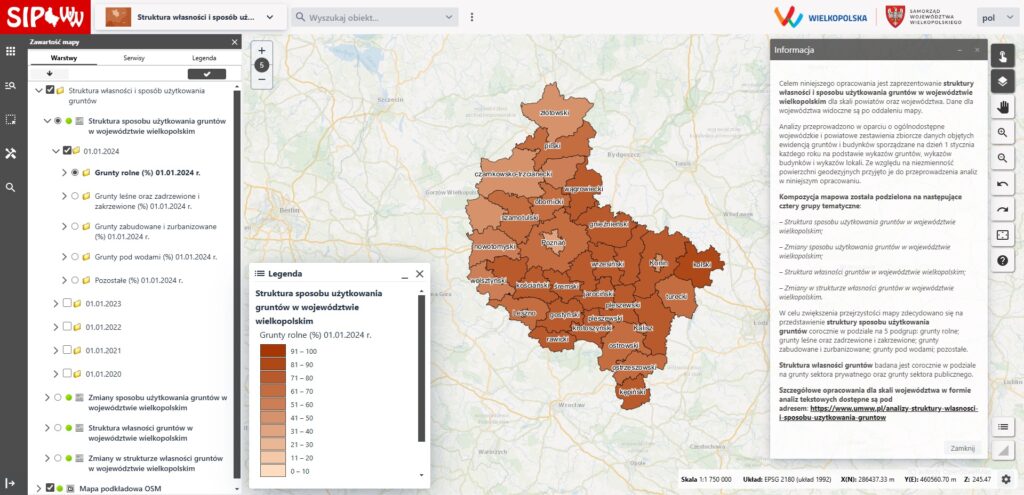 Kolorowa mapa - subportal "Struktura własności i sposoby użytkowania gruntów"