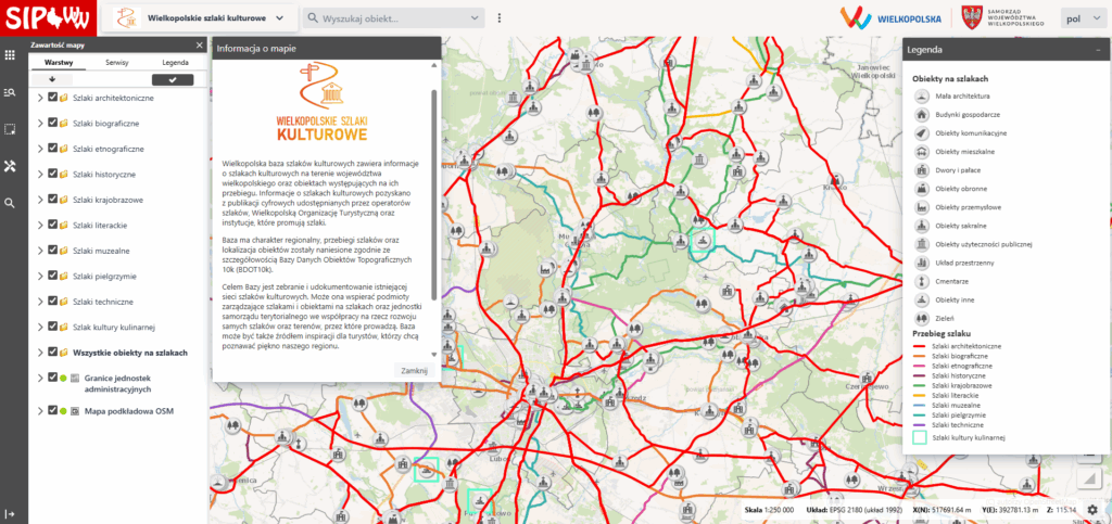 Kolorowa mapa - subportal "Wielkopolskie szlaki kulturowe"